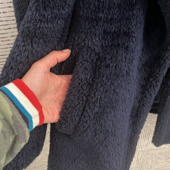 Navy Faux Fur Teddy Coat -pea coat style - Picture 4 of 8
